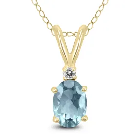 14K Yellow Gold 5X3Mm Oval Aquamarine And Diamond Pendant