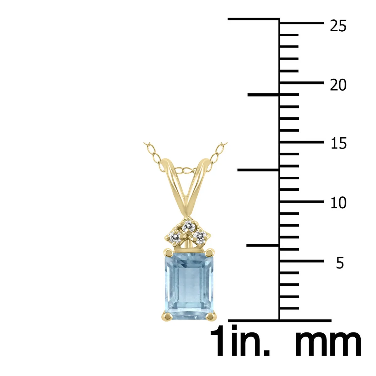 14K Yellow Gold 6X4Mm Emerald Shaped Aquamarine And Three Stone Diamond Pendant