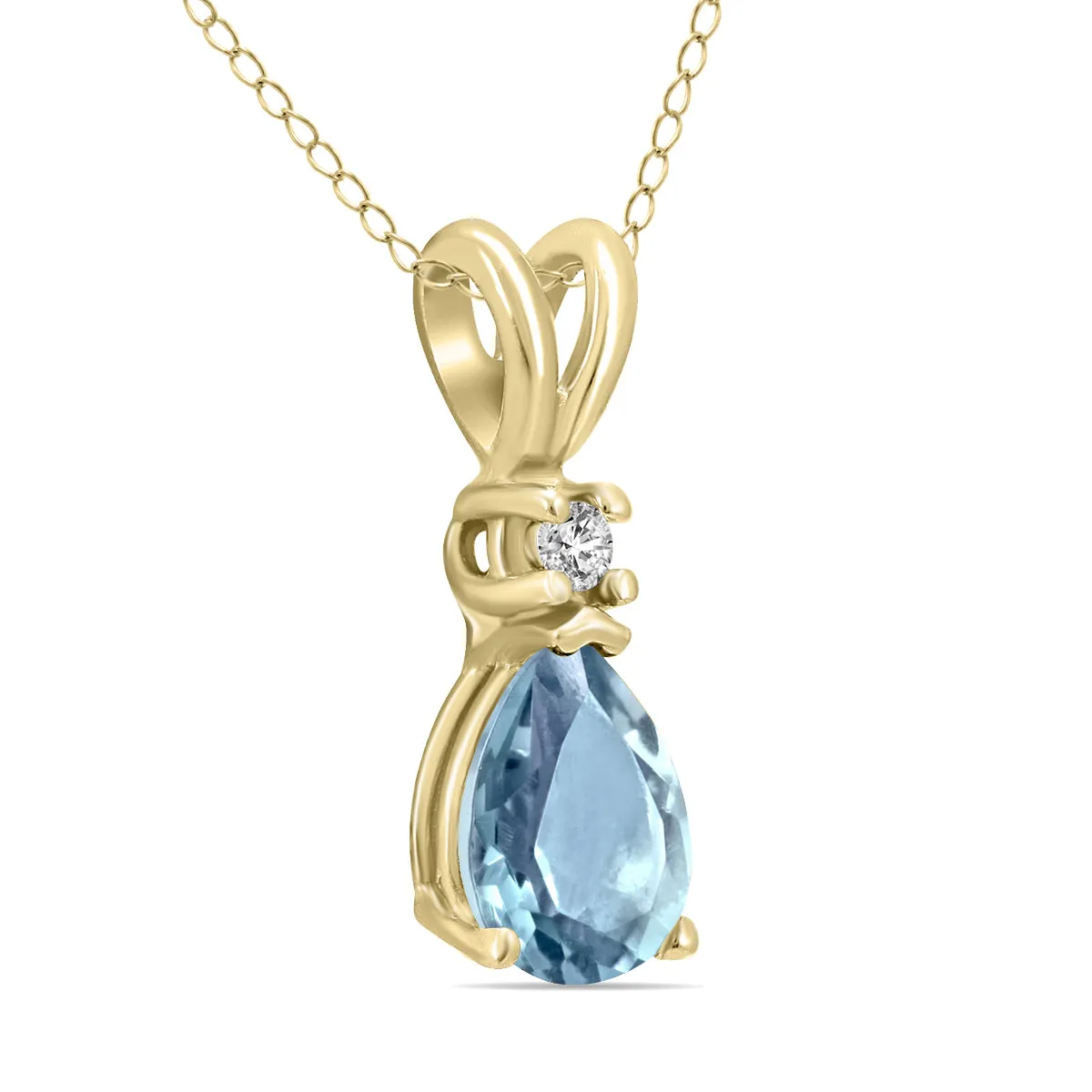 14K Yellow Gold 6X4Mm Pear Aquamarine And Diamond Pendant