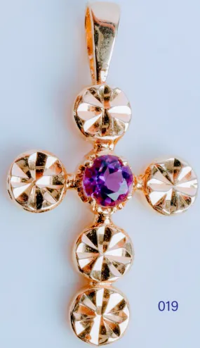 14K YELLOW GOLD AMETHYST CROSS PENDANT