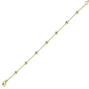 14k Yellow Gold Emerald Gemstone Diamond by the Yard Bracelet