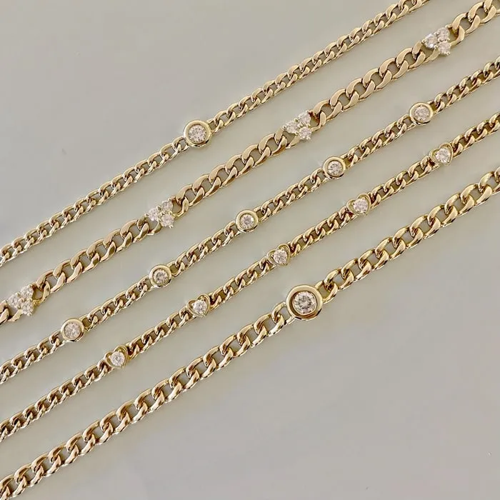 14KT GOLD 5 DIAMOND HEART CURB LINK BRACELET