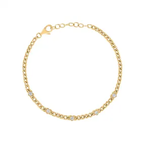 14KT GOLD 5 DIAMOND HEART CURB LINK BRACELET