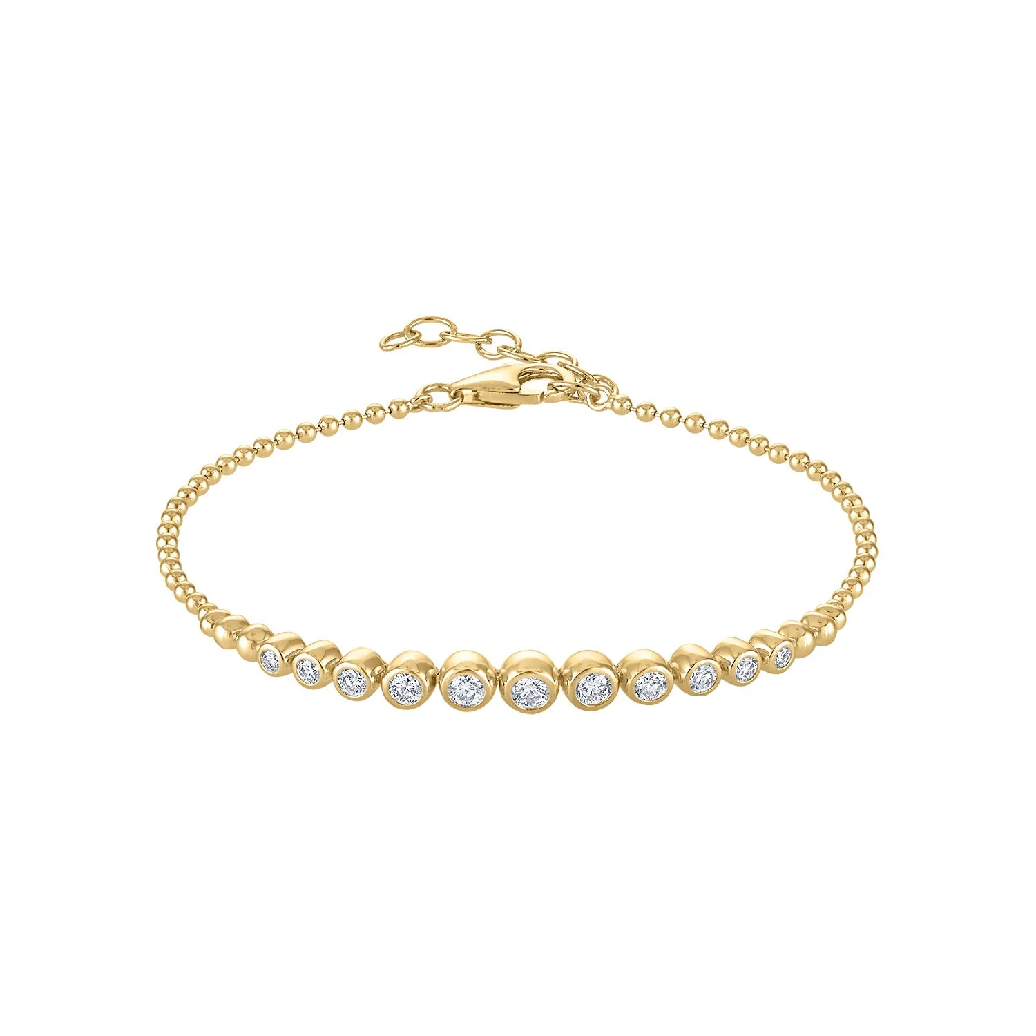 14KY GOLD GRADUATING DIAMOND BEZEL BALL BRACELET