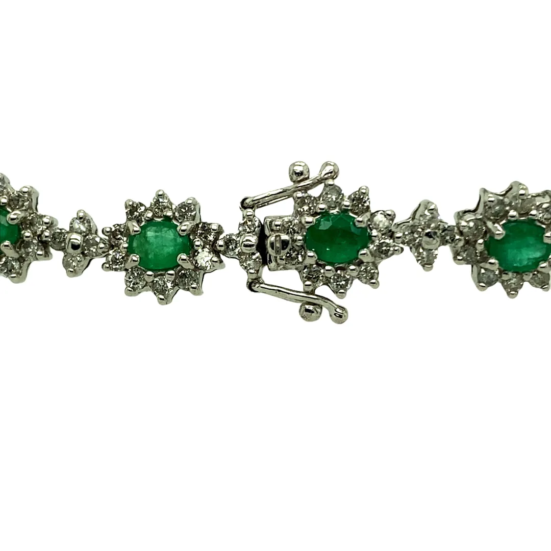 18ct White Gold 7.5" Diamond & Emerald Set Bracelet