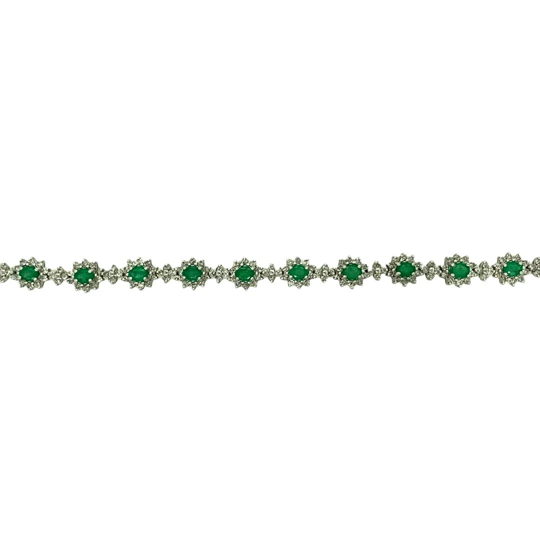 18ct White Gold 7.5" Diamond & Emerald Set Bracelet