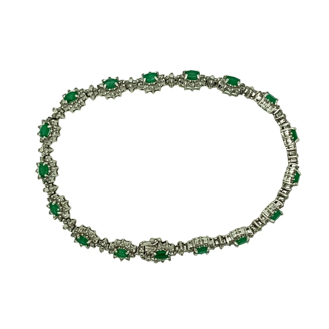 18ct White Gold 7.5" Diamond & Emerald Set Bracelet