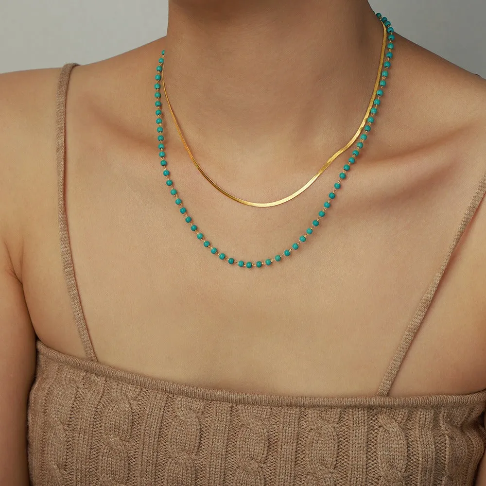 18k gold light luxury fashion clavicle chain with turquoise double-layer stacked design necklace