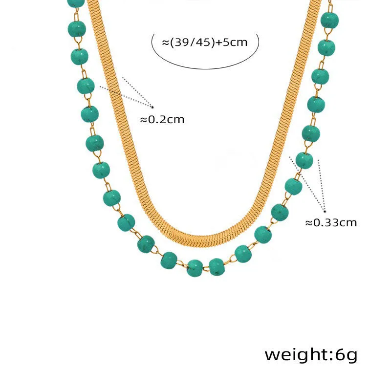 18k gold light luxury fashion clavicle chain with turquoise double-layer stacked design necklace