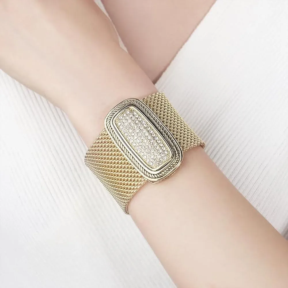 18k Gold Mesh Embellished Statement Bracelet