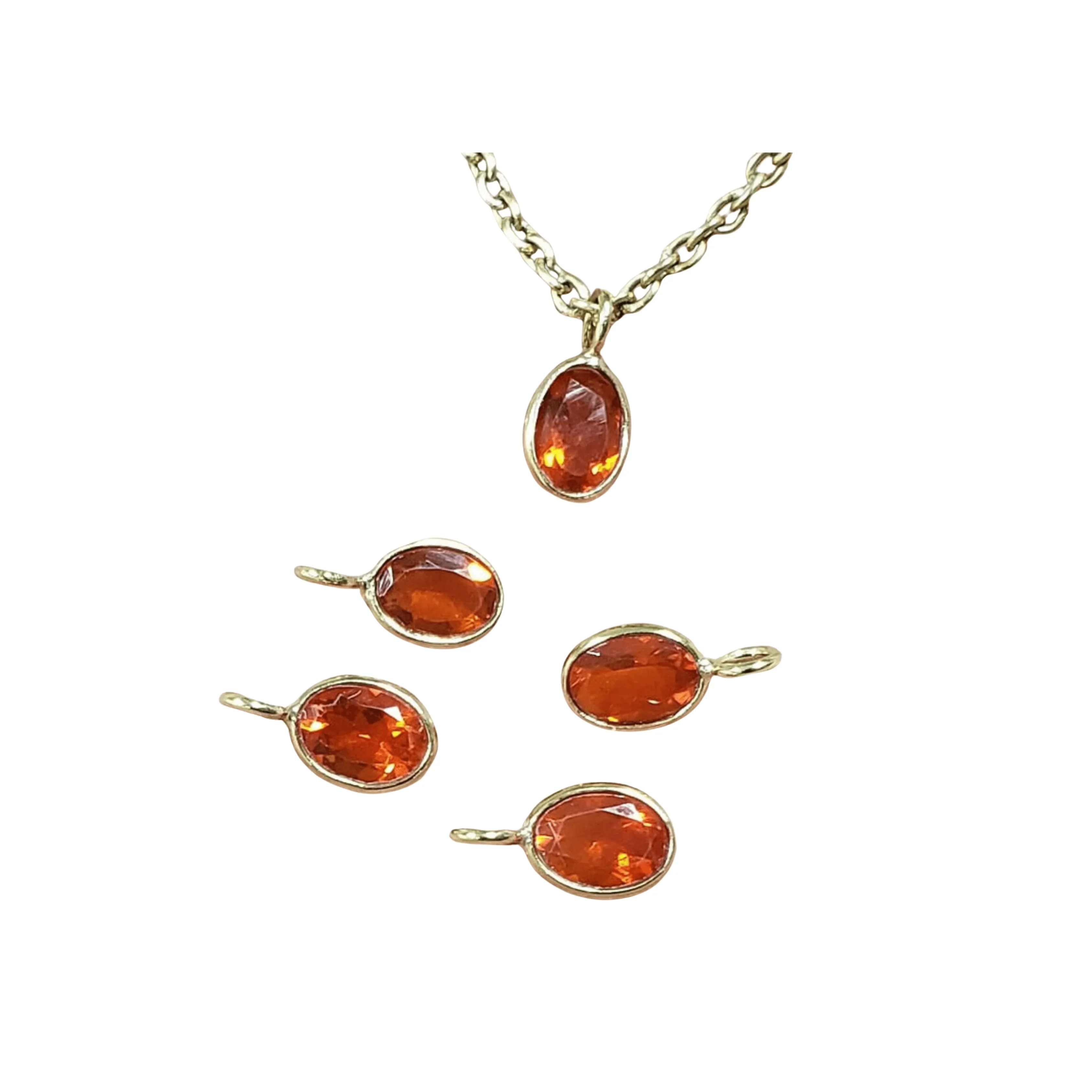 18k Gold Mexican Orange Opal Charms Oval Shape