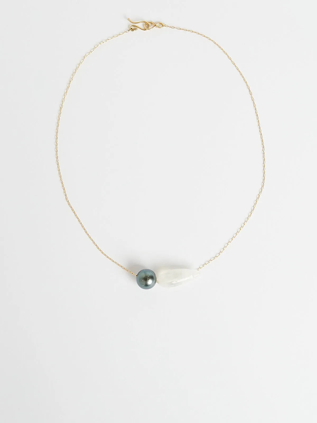 18k Moonstone Bean and Tahitian Pearl Choker