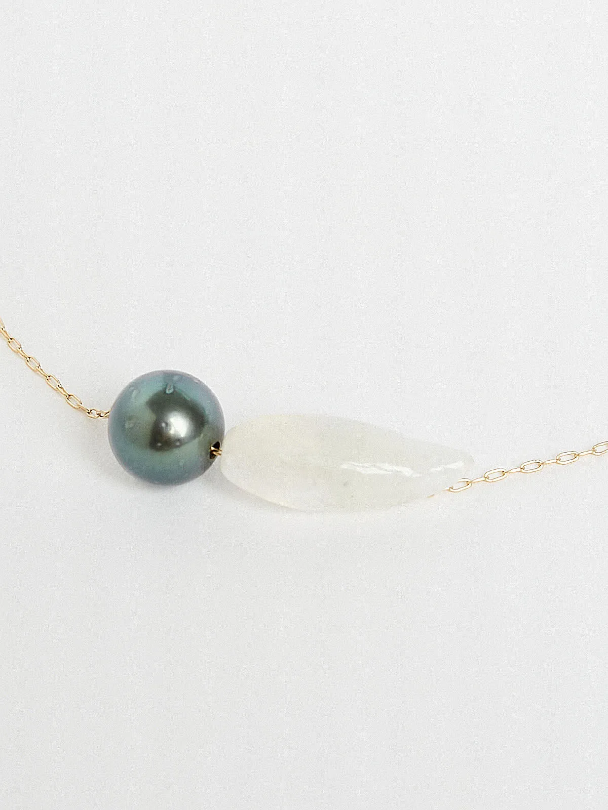 18k Moonstone Bean and Tahitian Pearl Choker