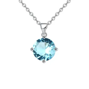 18K White Gold 3 Carat Created Aquamarine Round Stud Necklace Plated 18 inch