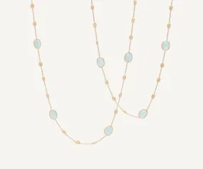 18K Yellow Gold Aquamarine & Gold Long Necklace, Small Bean