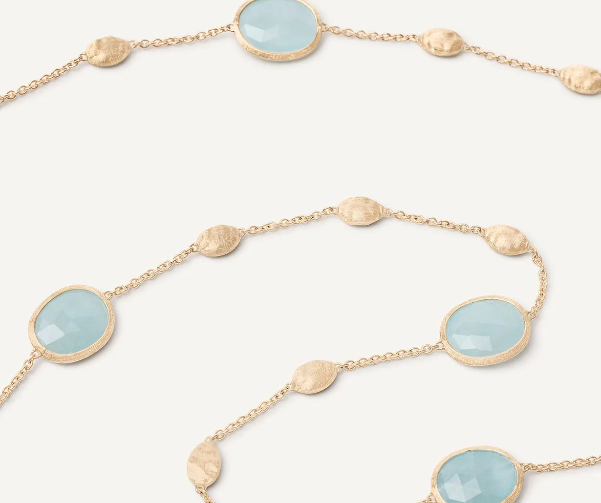 18K Yellow Gold Aquamarine & Gold Long Necklace, Small Bean