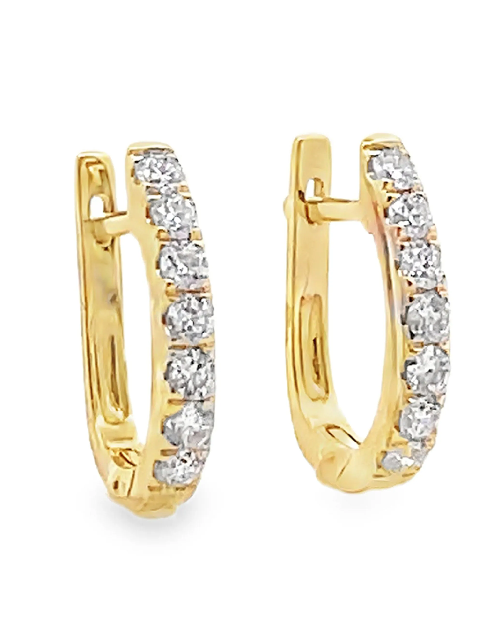 18K Yellow Gold Huggie Hoop Diamond Earrings