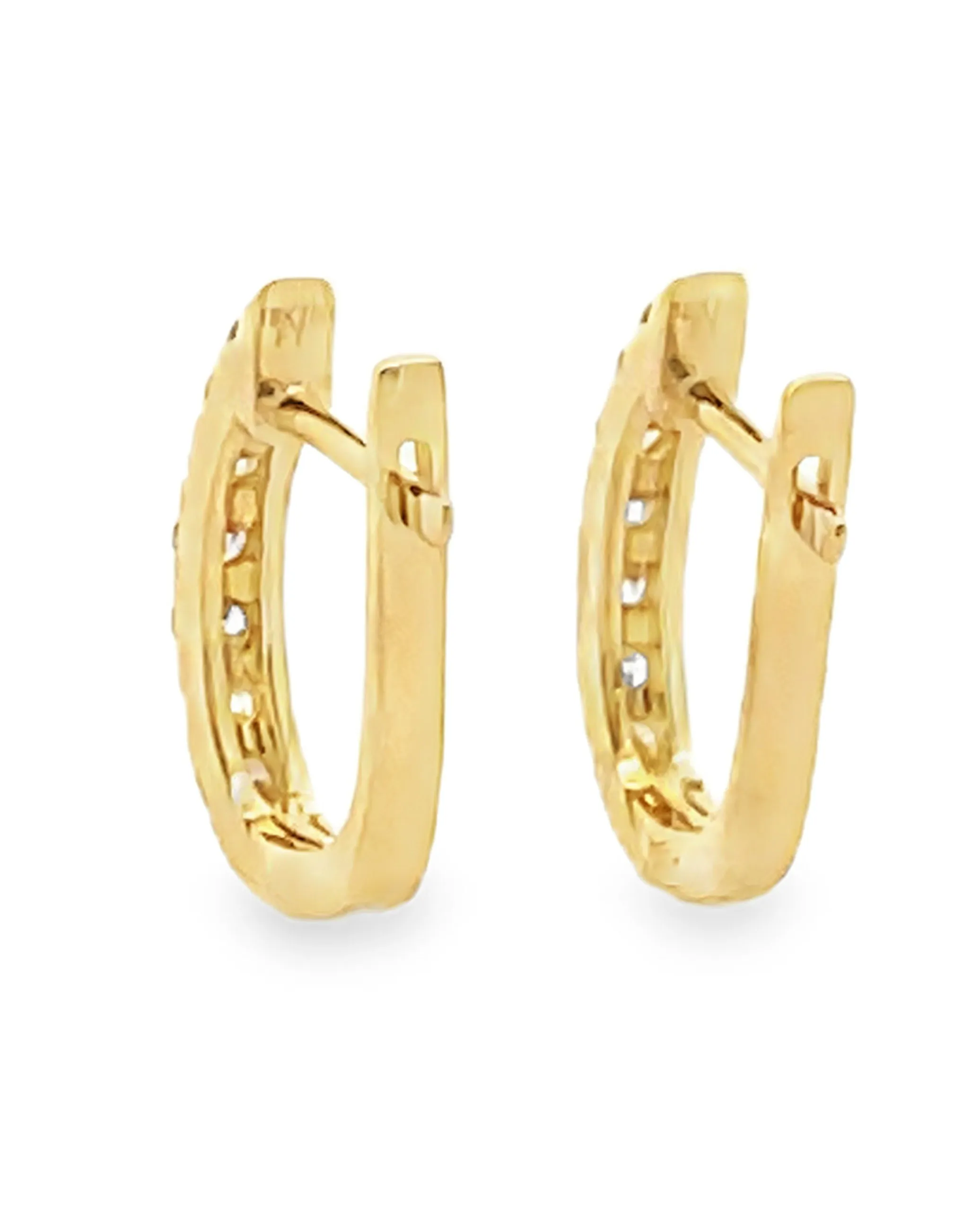 18K Yellow Gold Huggie Hoop Diamond Earrings