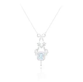 18kt White Gold Diamond and Aquamarine Necklace