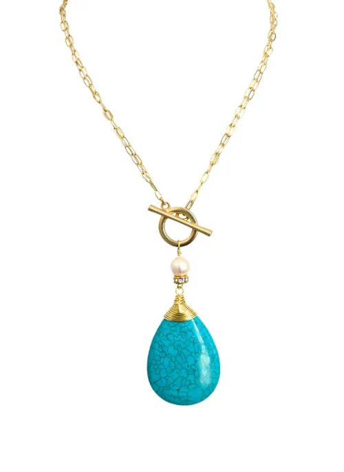 2 Way Gold Turquoise Howlite Necklace