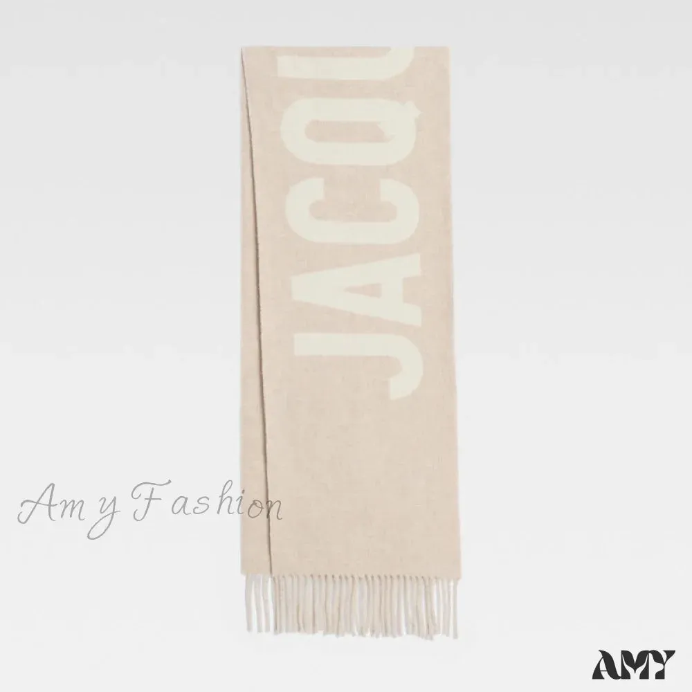 2024 New Wool Letter Jacquard Logo Fringe Unisex Warm Scarf