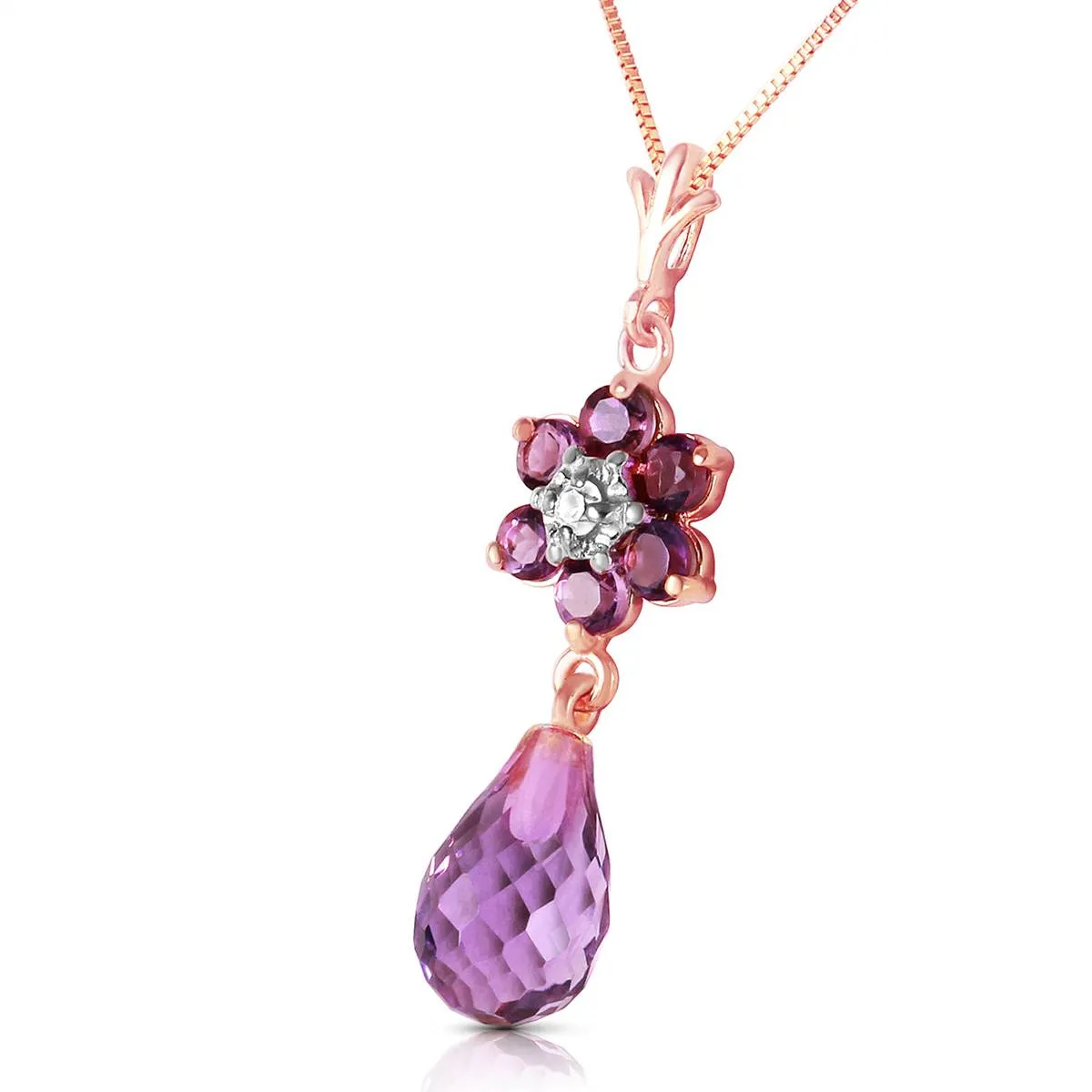 2.78 Carat 14K Solid Rose Gold Necklace Natural Amethyst Diamond