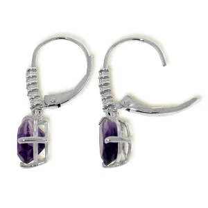 3.15 Carat 14K Solid White Gold Leverback Earrings Natural Diamond Amethyst