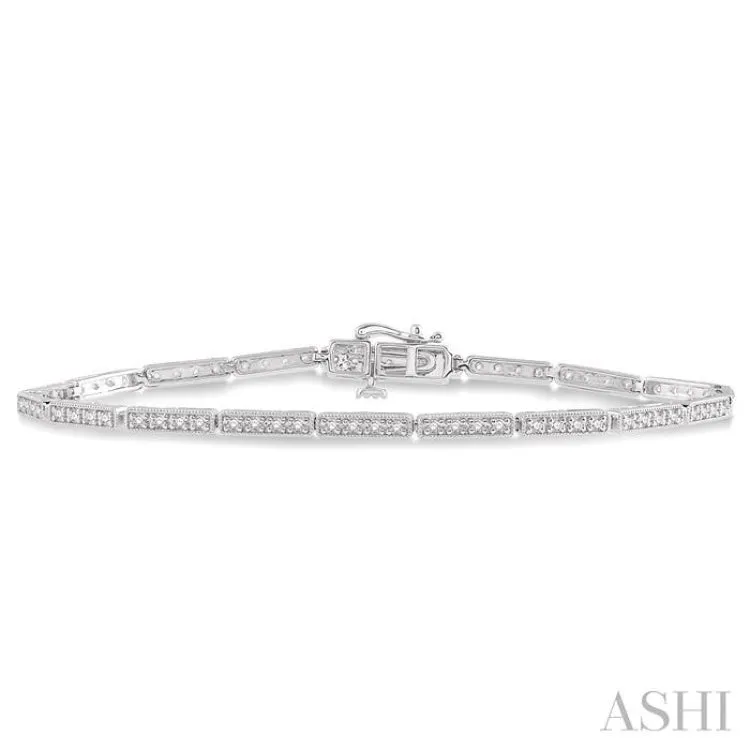 3/4 Ctw Bar Link Round Cut Diamond Bracelet in 10K White Gold