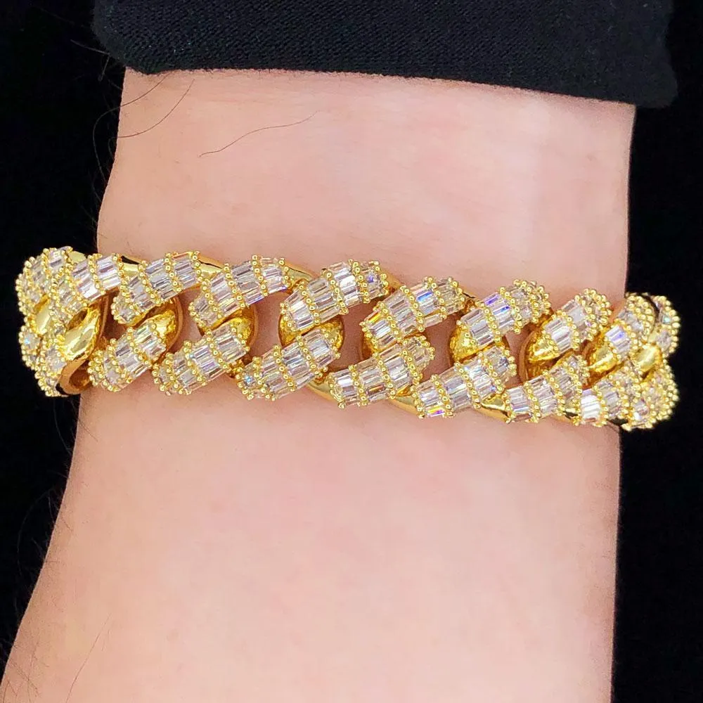 3D Baguette Cuban Link CZ Iced Out Hip Hop Bracelet