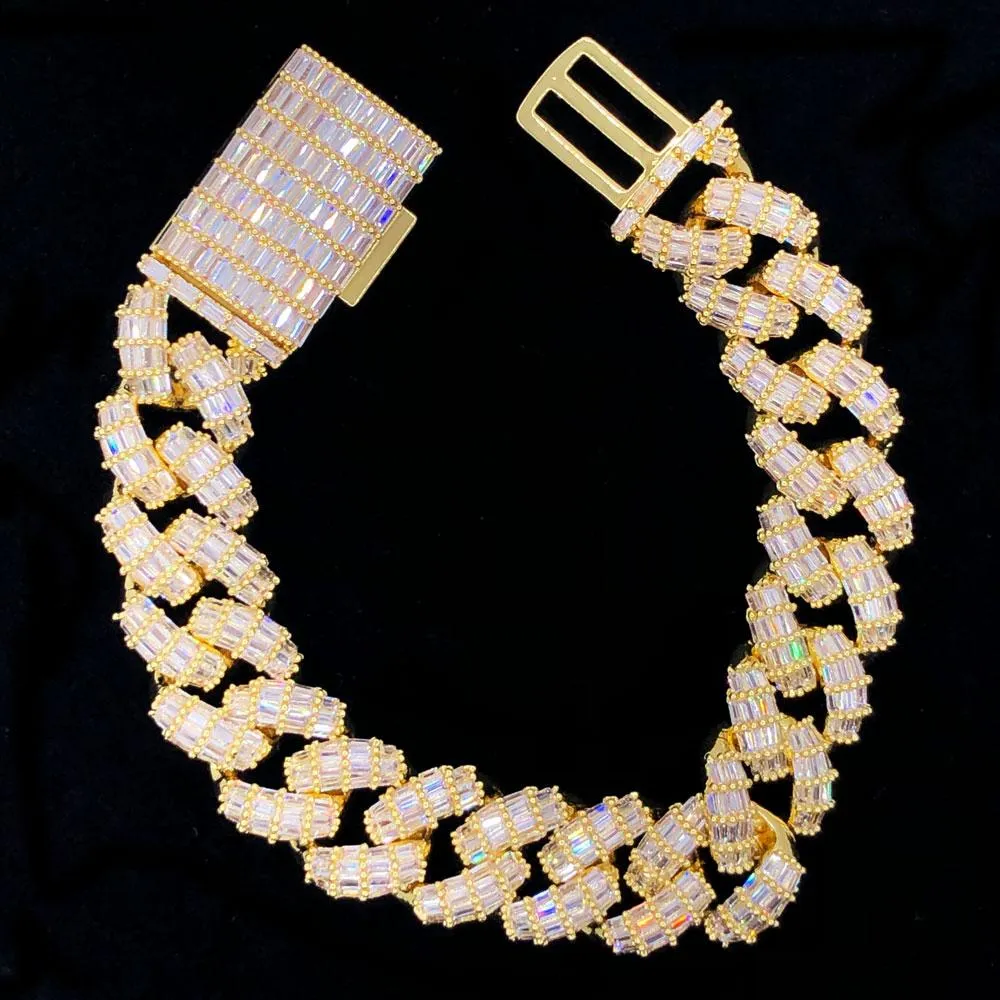 3D Baguette Cuban Link CZ Iced Out Hip Hop Bracelet