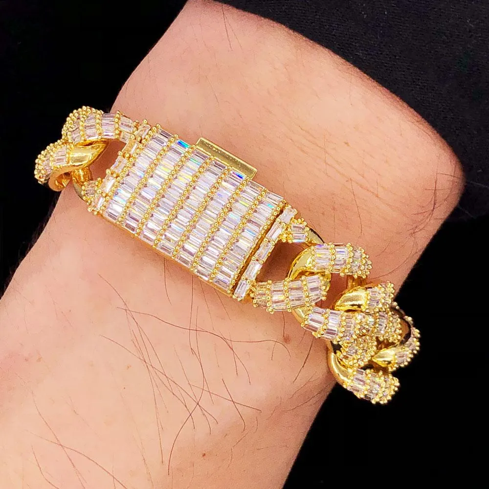 3D Baguette Cuban Link CZ Iced Out Hip Hop Bracelet