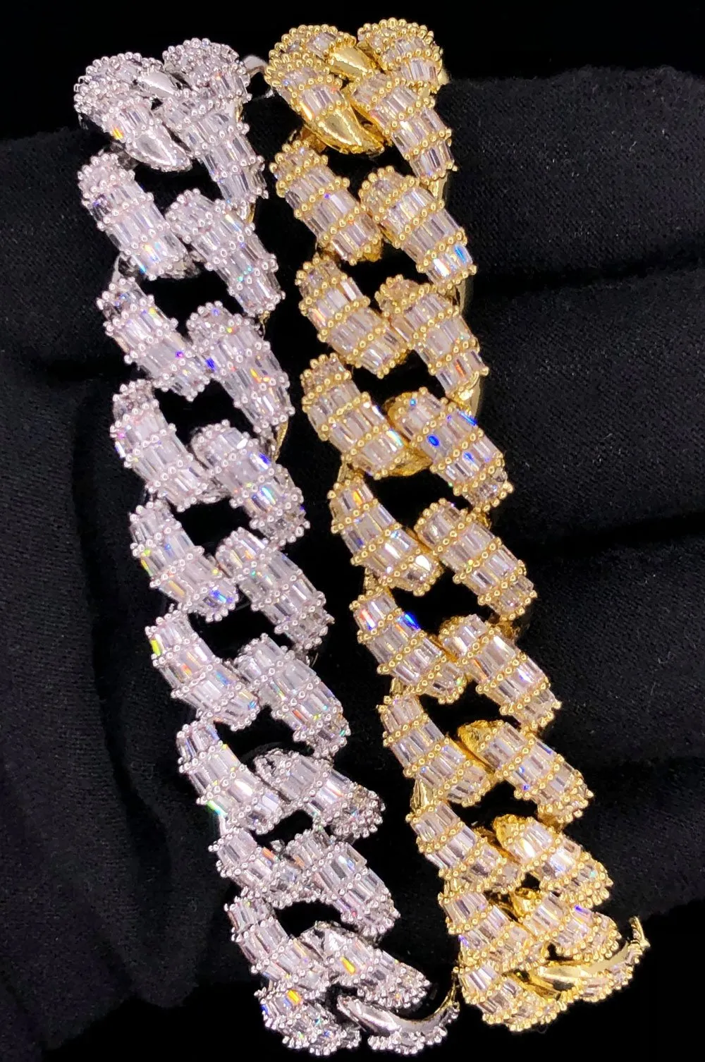 3D Baguette Cuban Link CZ Iced Out Hip Hop Bracelet