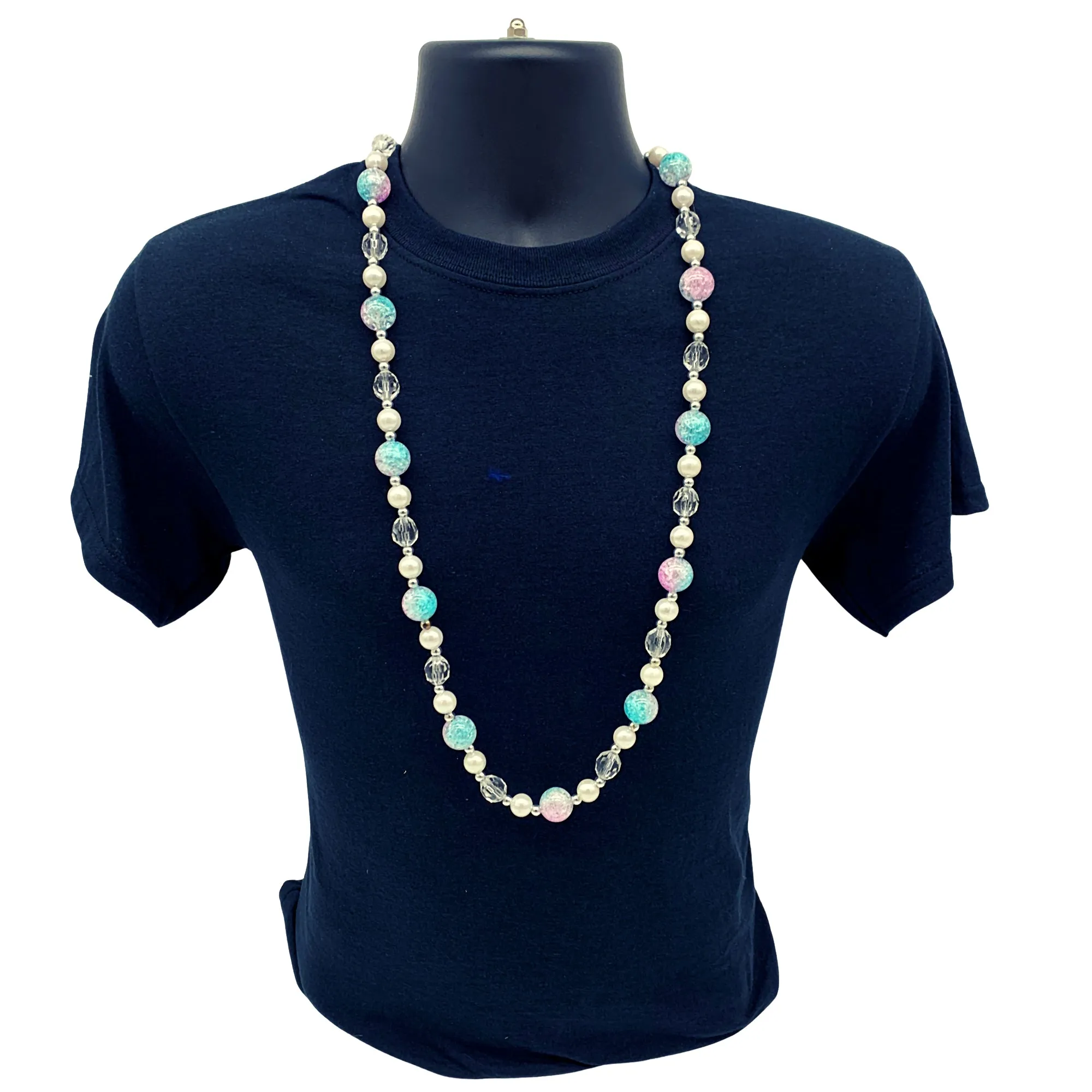 40" Acrylic Pink and Turquoise Marble Bead Necklace (Each)