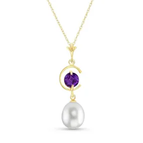 4.5 Carat 14K Solid Yellow Gold Lets Tango Amethyst Pearl Necklace