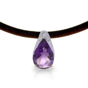 6 Carat 14K Solid Yellow Gold Leather Necklace Purple Amethyst