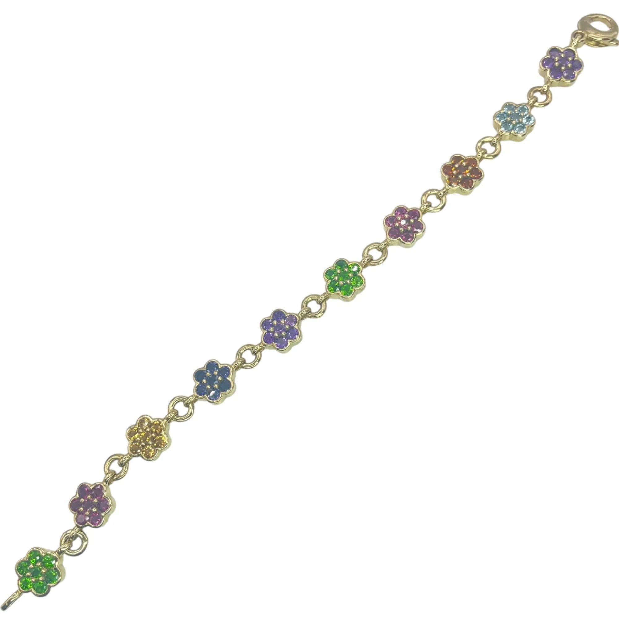 925 Sterling Silver Gold Layered Rainbow Flower Cubic Zirconia Bracelet Colorful