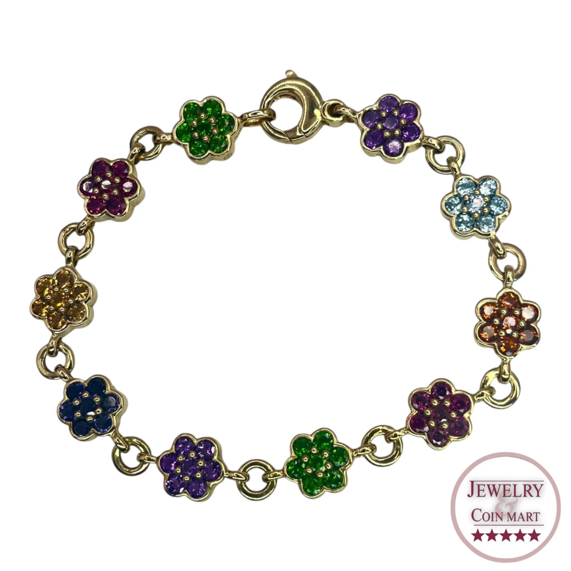 925 Sterling Silver Gold Layered Rainbow Flower Cubic Zirconia Bracelet Colorful