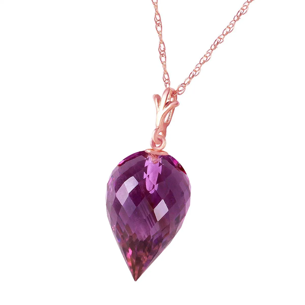 9.5 Carat 14K Solid Rose Gold Necklace Pointy Briolette Drop Amethyst