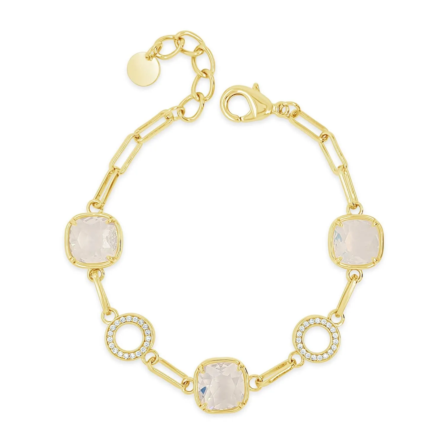 Absolute White Opal Square Pendant Link Bracelet, Gold