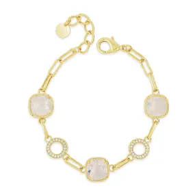 Absolute White Opal Square Pendant Link Bracelet, Gold