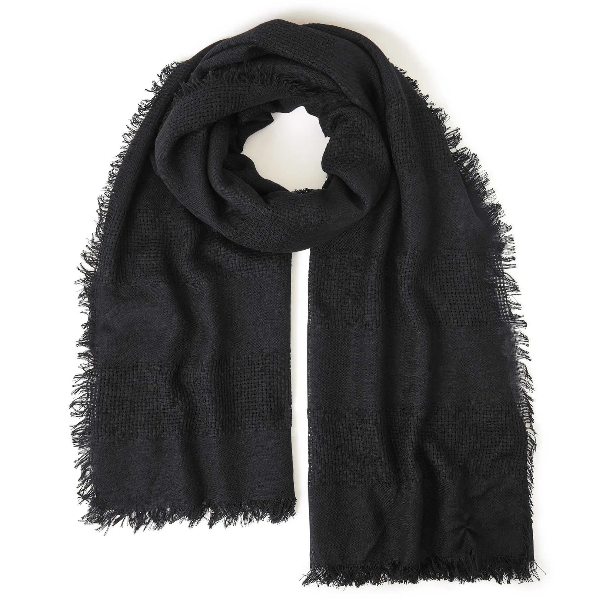 Accessorize London Women's Black Waffle Stripe Textured Scarf