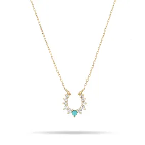 Adina - Turquoise   Diamond Horseshoe Necklace in Y14k