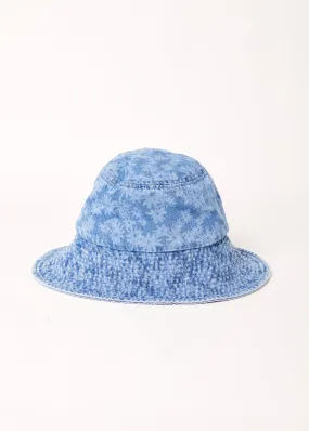 AFENDS Unisex Fink - Denim Wide Brim Bucket Hat - Worn Blue Daisy