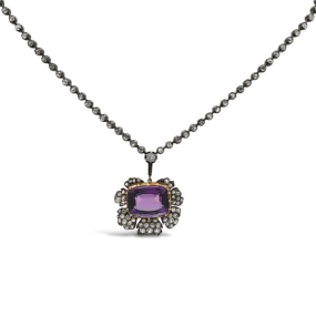 Amethyst & Diamond Flower Necklace