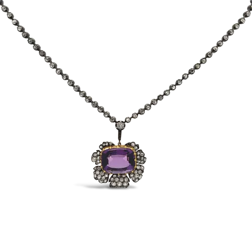 Amethyst & Diamond Flower Necklace