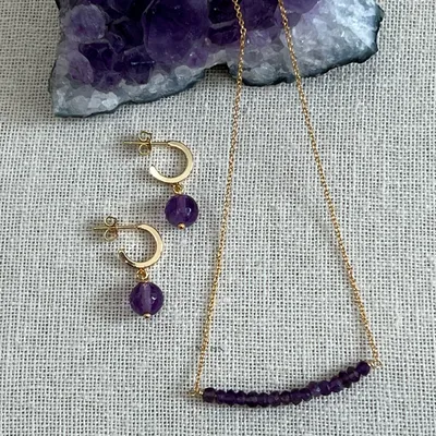 Amethyst & Gold Drop Earrings