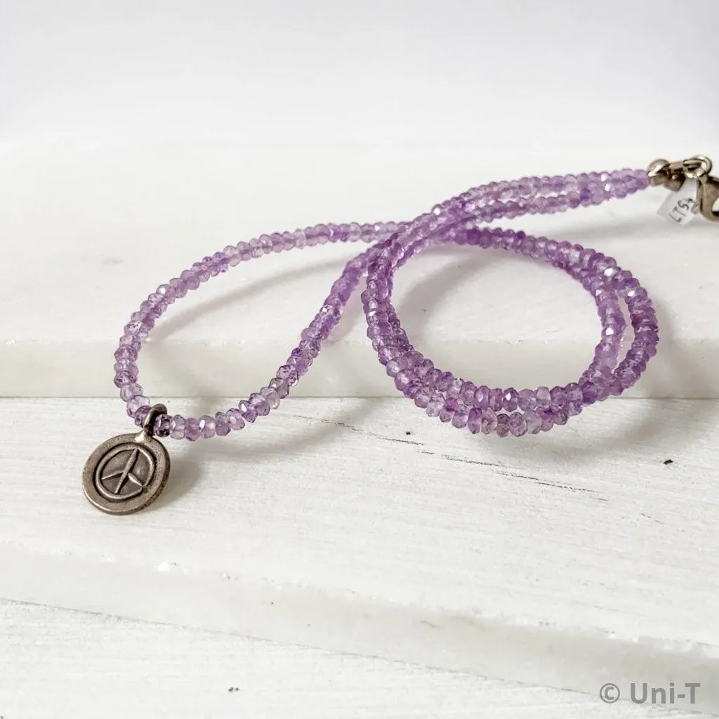 Amethyst Beads Necklaces with Oxidized Peace Pendant