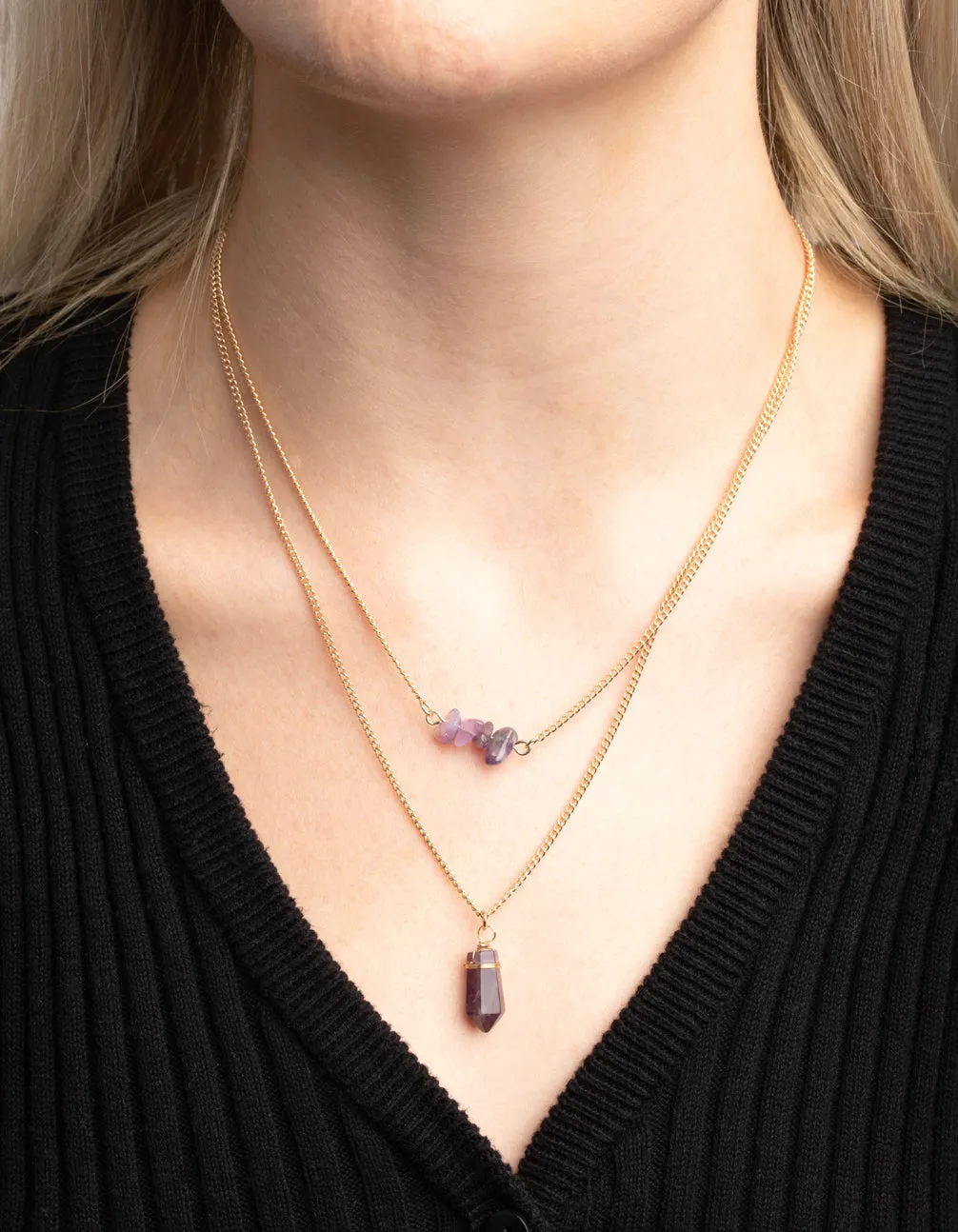 Amethyst Chip Layered Necklace