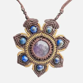 Amethyst crystal macrame flower necklace from the Peruvian Amazon