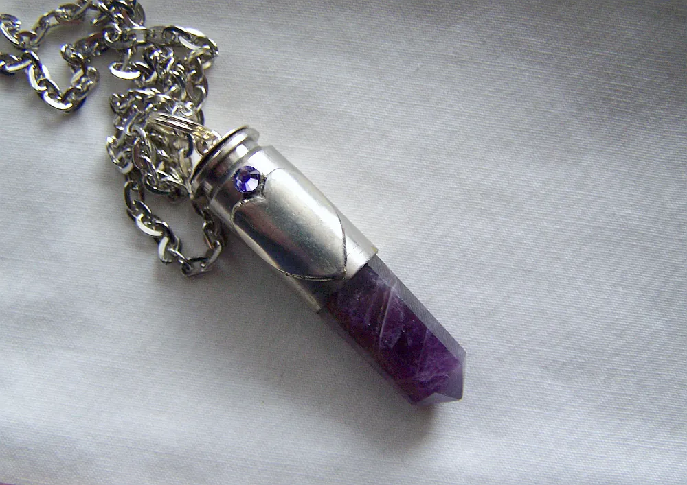 Amethyst Heart Silver Bullet Jewelry Pendant